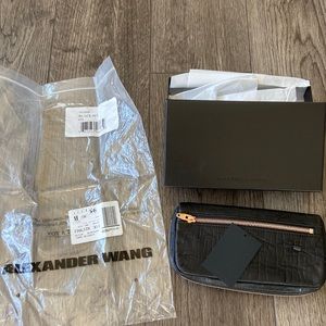 Alexander Wang Black sheepskin wallet clutch rose gold zipper accents